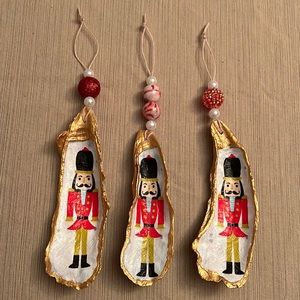 Set of 3 Handmade oyster shell nutcracker ornaments